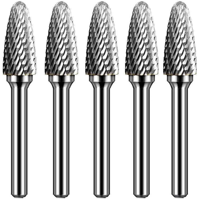 KOTVTM SF-5 Tungsten Carbide Burr Set Double Cut Rotary Burrs File(1/2â€ Cutter Dia X 1â€Cutter Length) with 1/4'' (6.35mm) Shank for Die Grinder Drill Bits (Pack of 5)â€¦ - Image 1